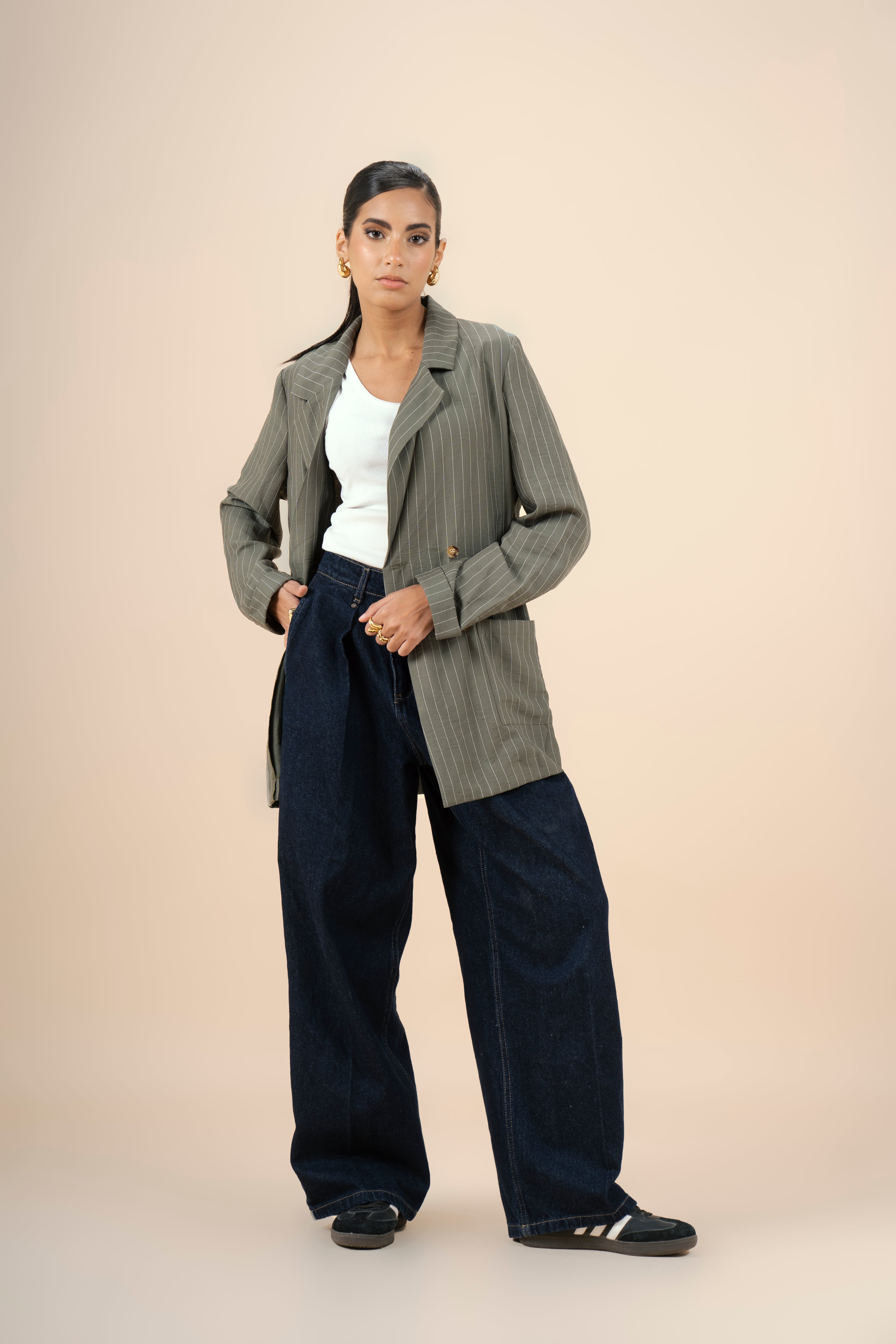 Pinstriped Blazer - Olive