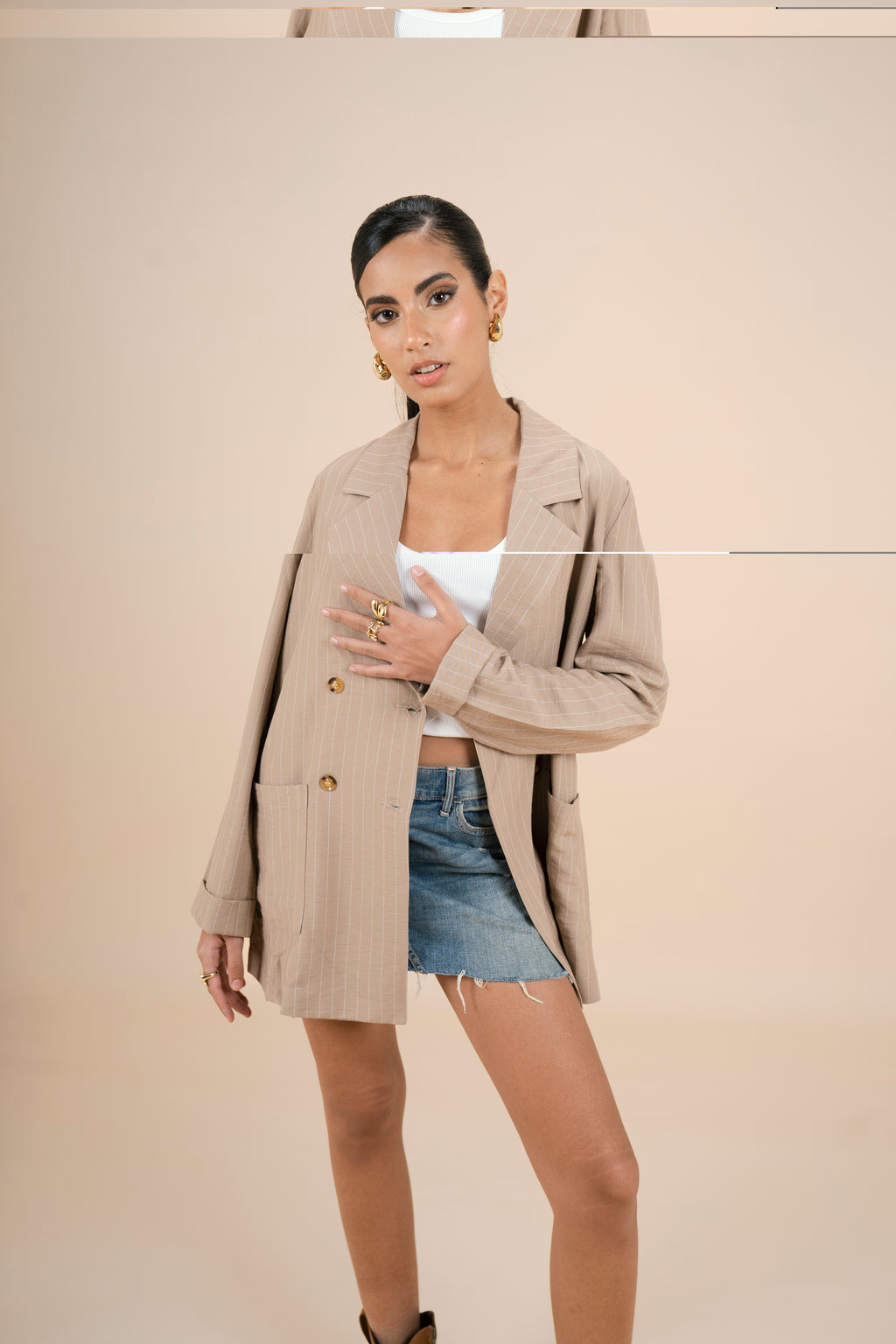 Pinstriped Blazer - Beige