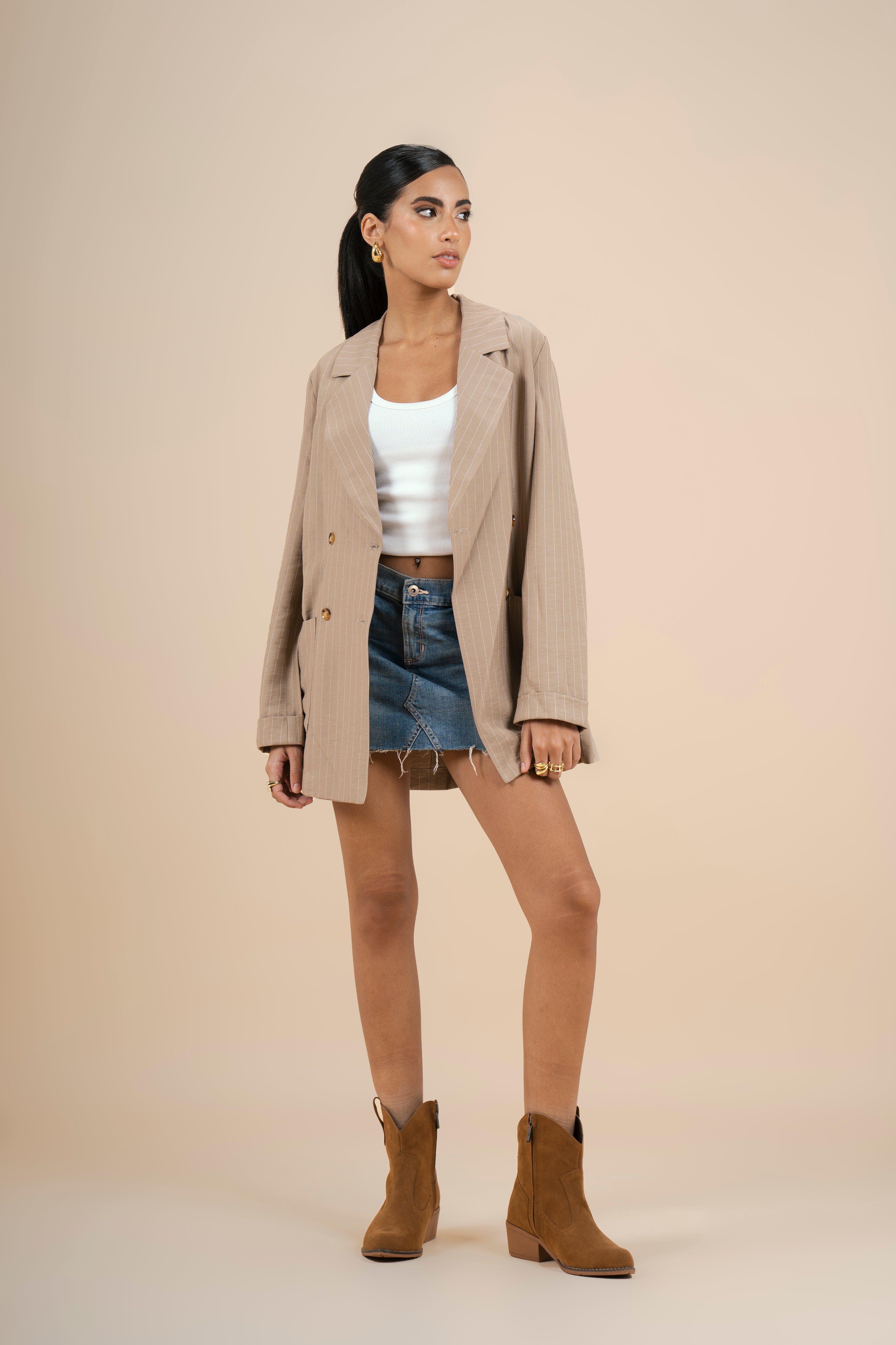 Pinstriped Blazer - Beige