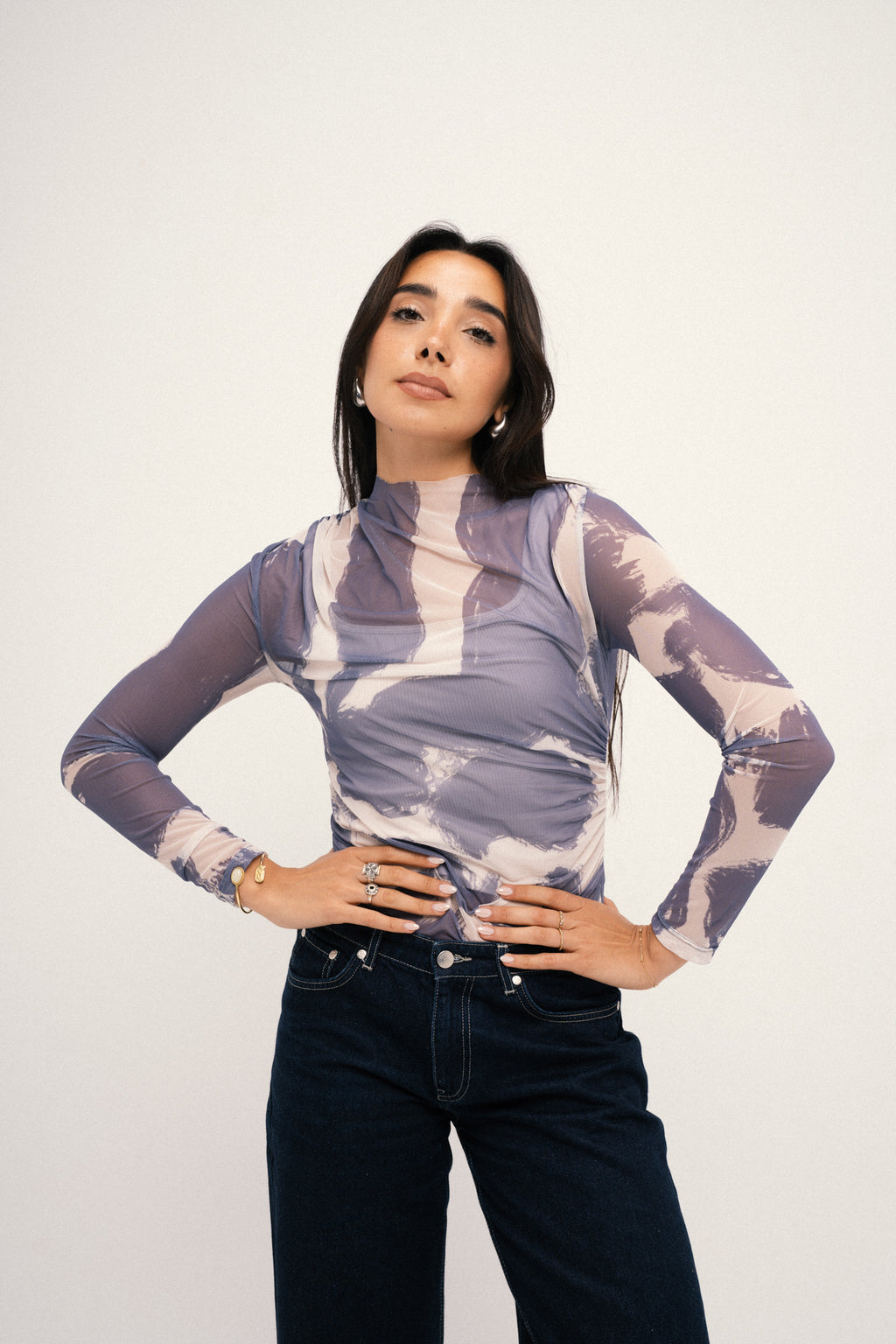 Inkwave Mesh Top - Navy Blue