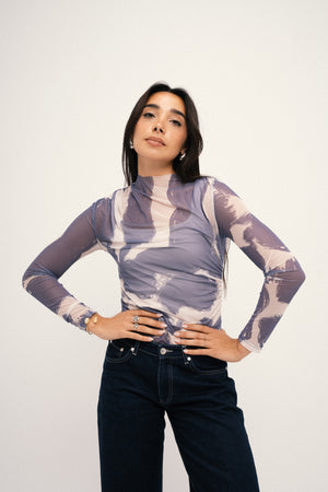 Inkwave Mesh Top - Navy Blue