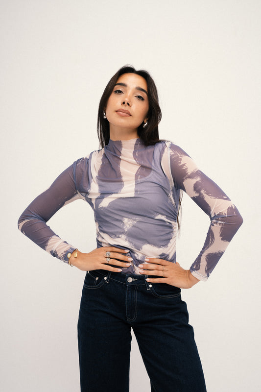 Inkwave Mesh Top - Navy Blue