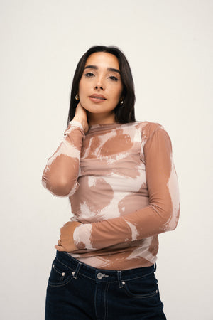 Inkwave Mesh Top - Brown