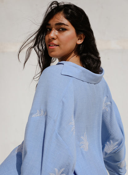 Cactus Stitched Shirt - Sky Blue