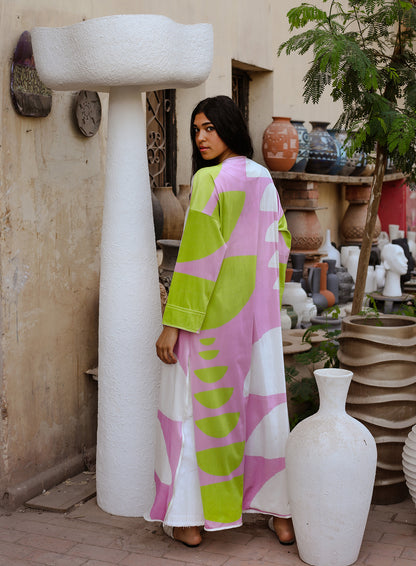 Pot Velvet Kimono - Lilac X Lime Green